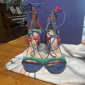 Stuart Weitzman Colorblock Suede Lace Up Stiletto Heels. Size 8